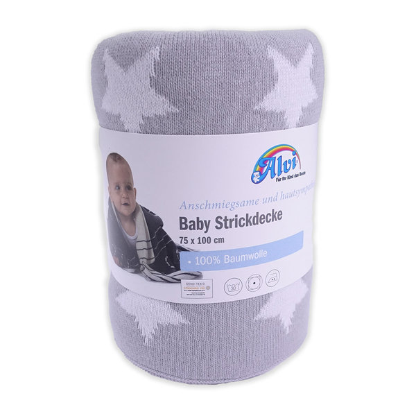 Alvi Baby Strickdecke "Stars silber" 100% Baumwolle 75x100cm 931866089
